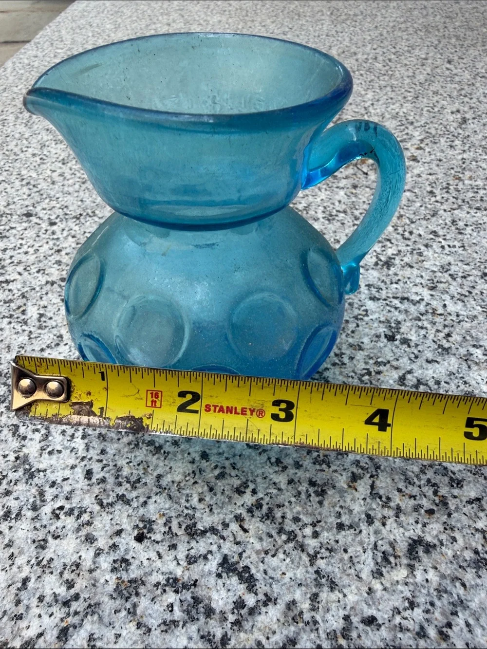 Teal Blue Bubble Glass Pitcher Vase